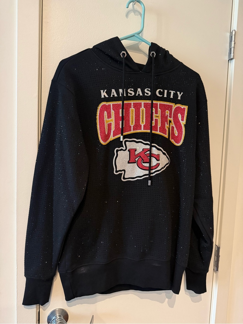 Kansas City Chiefs bejeweled rhinestoned Black Hooded Sweatshirt XS